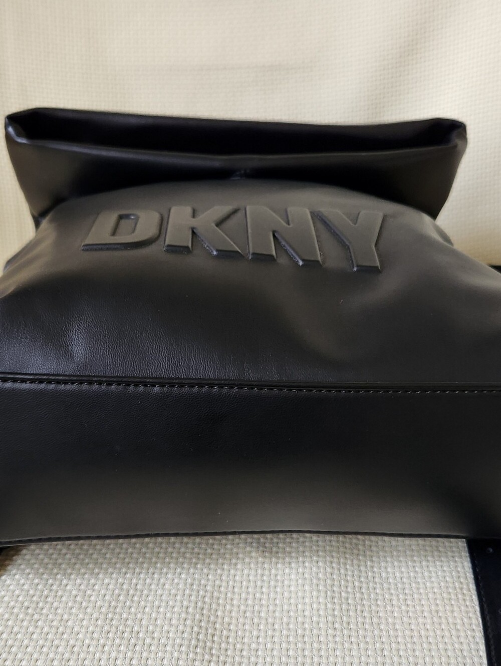 DKNY Tilly Foldover Backpack Black Faux Leather Debossed Logo Medium EUC - Picture 7 of 16